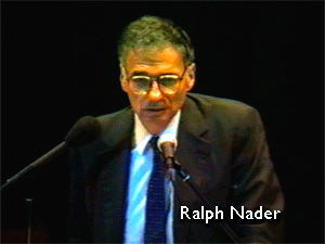 candidate Ralph Nader speaking in Berkeley 1997