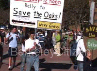 save the Oaks sign in demonstration